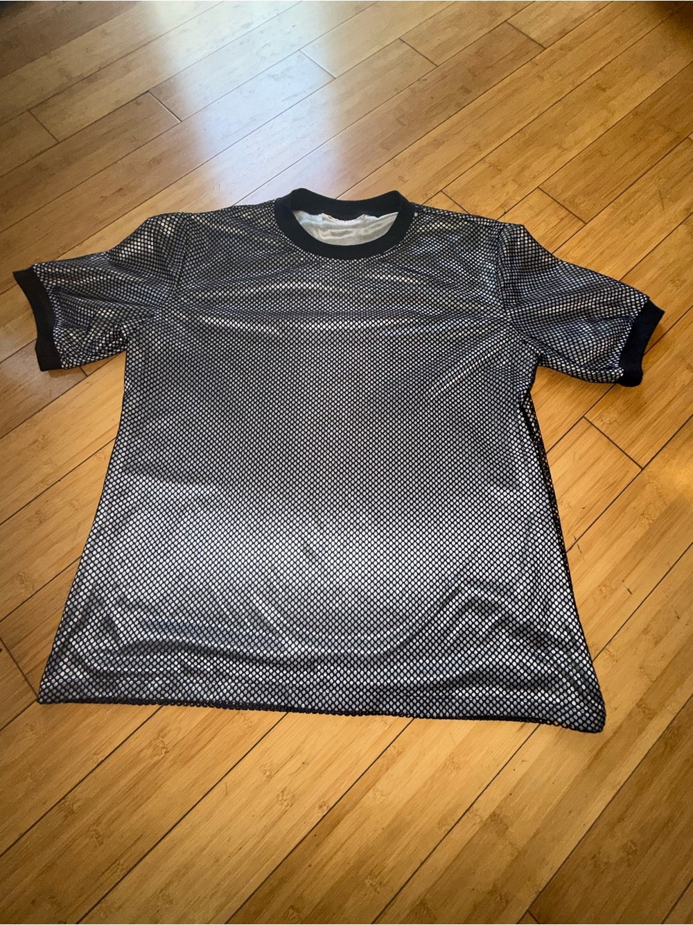 Men's Black and Grey/Silver Mesh Short-Sleeve Shirt